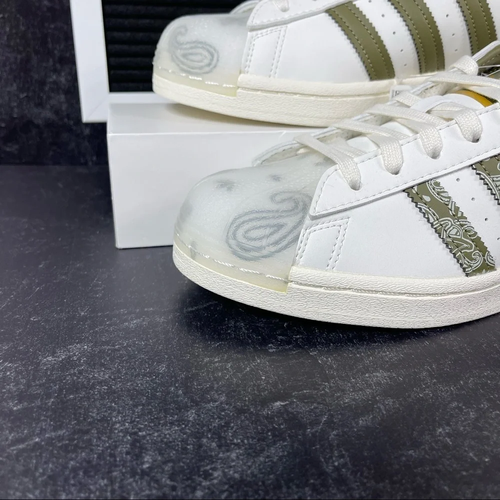 ADIDAS SUPERSTAR BANDANA OFF WHITE FOCUS ORANGE MENS SHOES SIZE 8 GREEN NEW - Picture 5 of 10